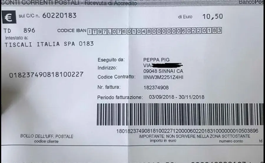 Sinnai, bolletta recapitata a Peppa Pig: lo stupore di Valeria Tolu