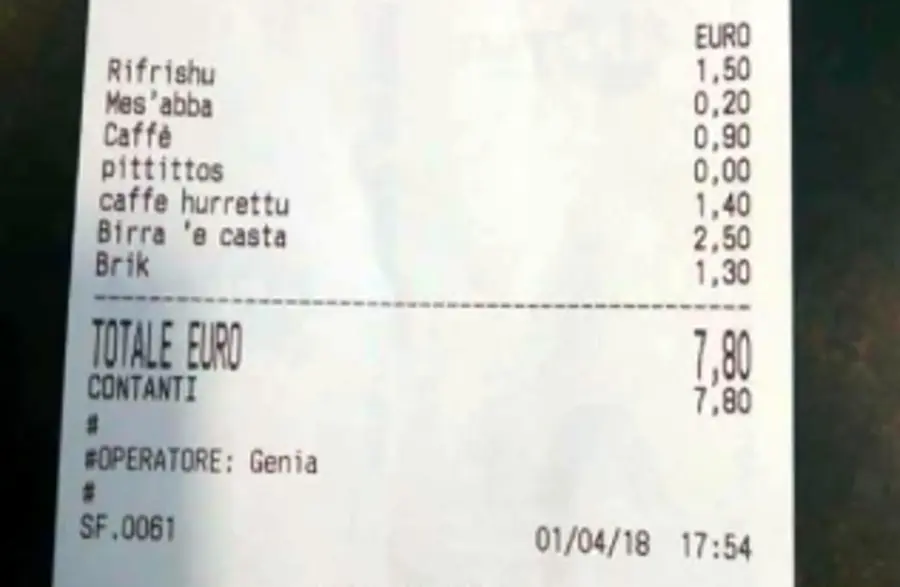 Scontrino sardo diventa virale: l'amore per le proprie radici