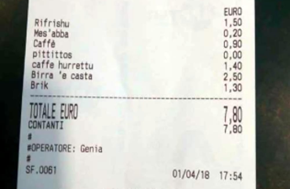 Scontrino sardo diventa virale: l'amore per le proprie radici