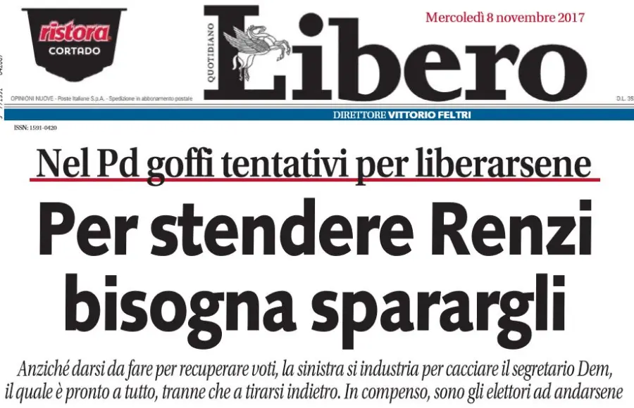 'Per stendere Renzi bisogna sparargli': editoriale pruriginoso di Feltri