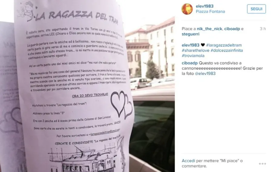 Contabile innamorato della ragazza del tram: volantini e gruppo Facebook per ritrovarla