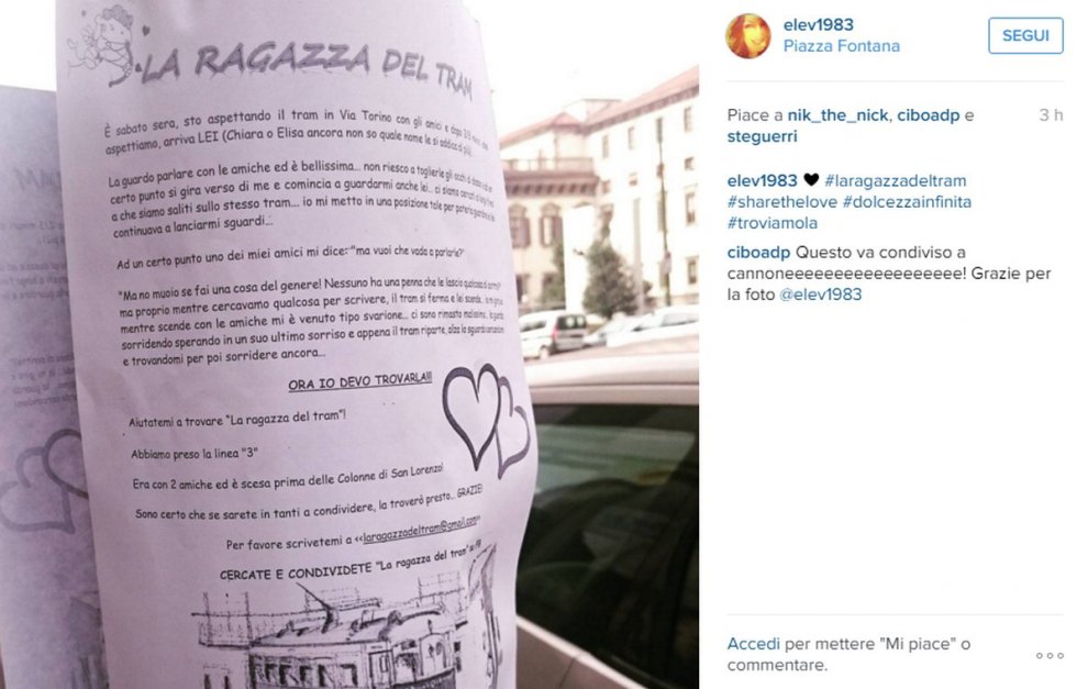 Contabile innamorato della ragazza del tram: volantini e gruppo Facebook per ritrovarla
