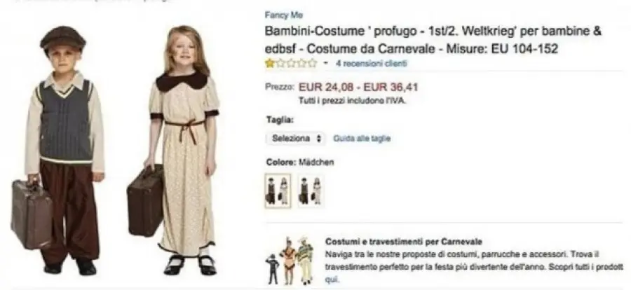 Costume di Carnevale da piccolo profugo: Amazon costretto al ritiro