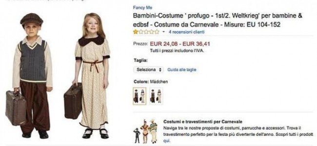 Costume di Carnevale da piccolo profugo: Amazon costretto al ritiro