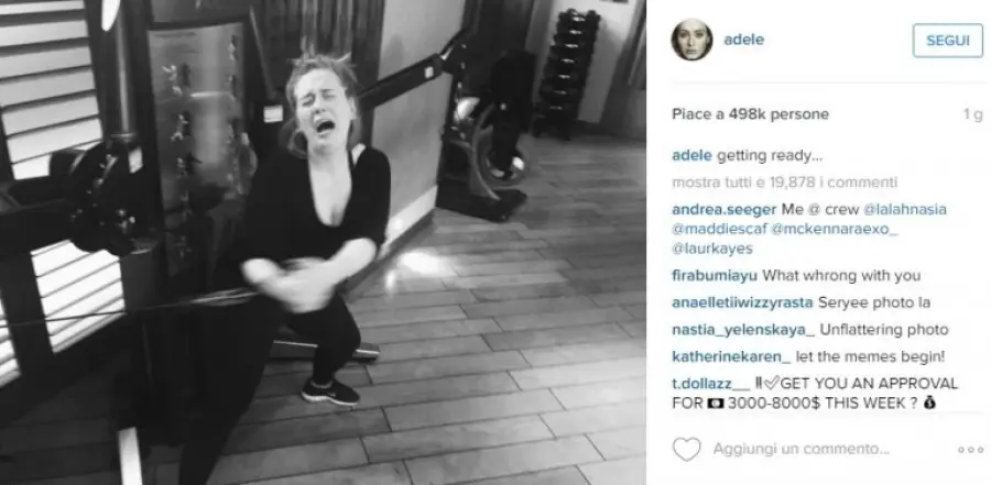 Adele piange in palestra: foto ironica su Instagram