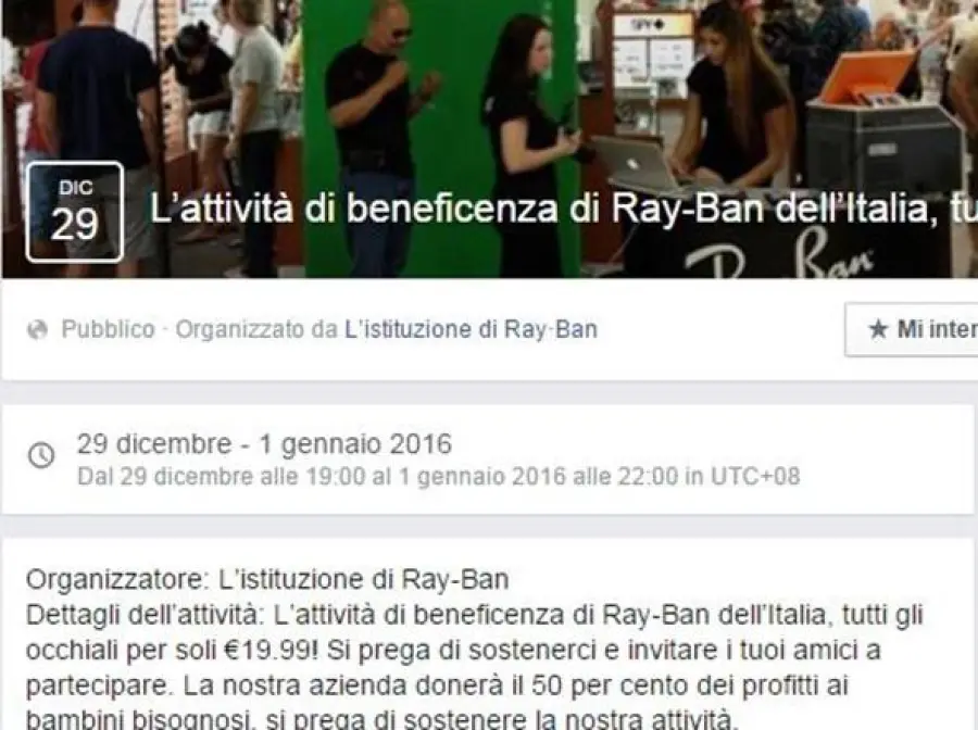 Virus Ray Ban Facebook: occhio all'asta di beneficenza!