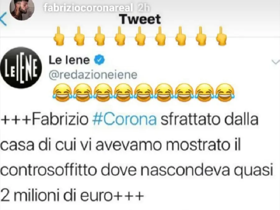 Fabrizio Corona Instagram Stories: lo sfogo sulle fake news dopo lo sfratto