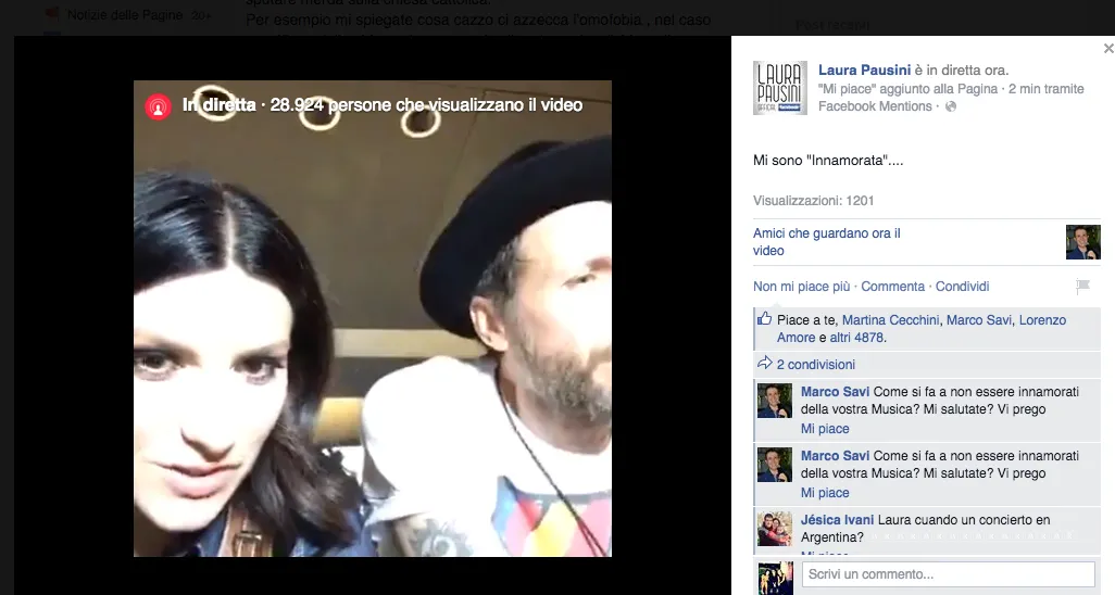Laura Pausini e Jovanotti in diretta su Facebook Mentions scherzano e parlano del loro brano “Innamorata!”