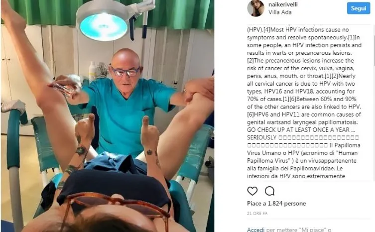 Naike Rivelli posta foto della visita ginecologica su Instagram