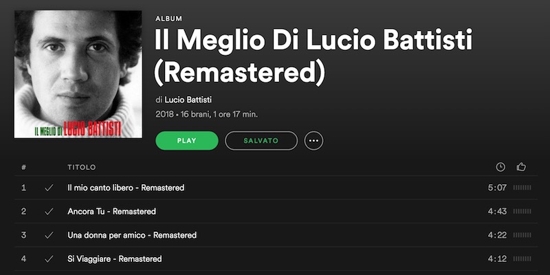 Lucio Battisti, è sparito il Best Of pubblicato su Spotify